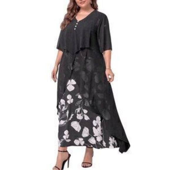 Dresses & Skirts - Women's Floral Print Butterfly Sleeve Dress